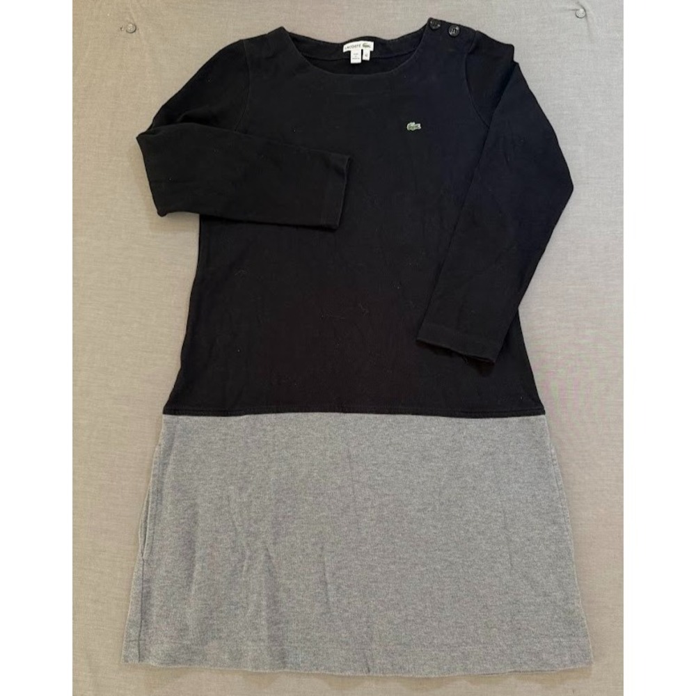 Lacoste Shirt Dress Women 42 Black Gray Colorblock Pullover Long Sleeve Ladies